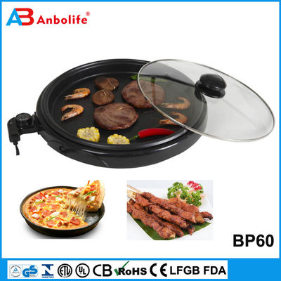 Anbo Mehrfunktionsrunder elektrischer Pizzaofen mit Keramikbeschichtung elektrischer Grill/elektrischer Grill/Grillplatte mit Abdeckung