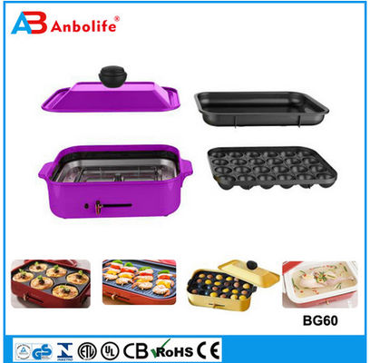 Anbo Mehrfunktionsrunder elektrischer Pizzaofen mit Keramikbeschichtung elektrischer Grill/elektrischer Grill/Grillplatte mit Abdeckung