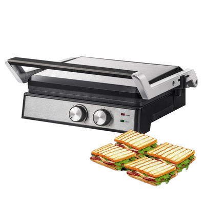 4 Scheiben Elektrischer Grill mit abnehmbaren Tellern Waffelmacher Sandwich Panini Press Kontaktgrill 2200W austauschbare Teller