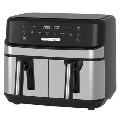 Ölfreier Dual Zone Air Fryer 9L Groß für Familie mit 2 Schubladen 10 Vorgaben 2400W Low Fat