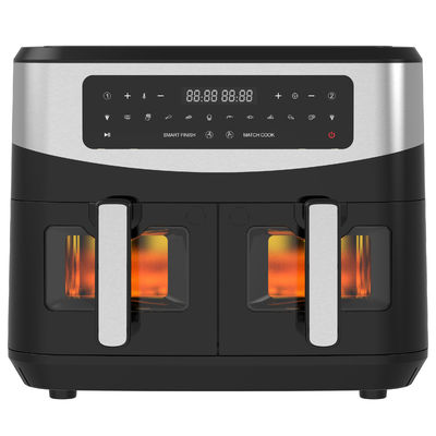 9L 2000W Smart Air Fryer Digitaler Doppelkorb mit sichtbarem Fenster