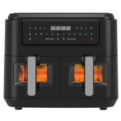 9L 2000W Smart Air Fryer Digitaler Doppelkorb mit sichtbarem Fenster