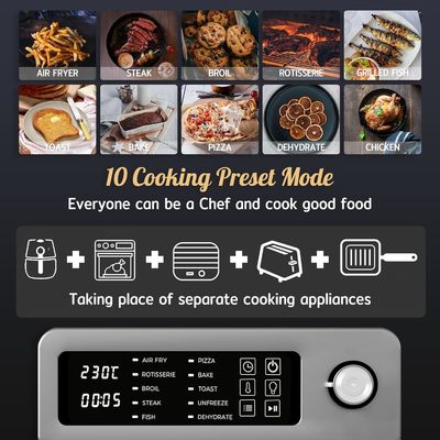 Elektrische Pizzaofen Braten Grill Dehydrat Edelstahl 15L Airfryer