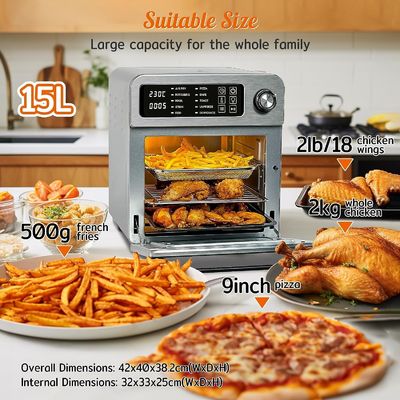 15L Elektrische Luftfritzer mit Rotisserie für Familie 10 in 1 Edelstahl Luftfritter Toaster Ofen Grill