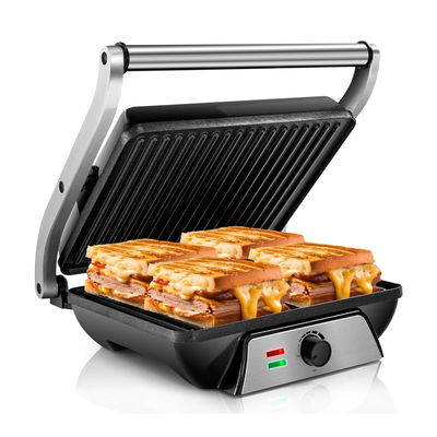 4 Scheiben Indoor BBQ Panini Elektrische Presse Grill mit Temperatur und Zeit Knopf Steuerung