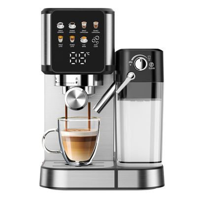 Silberne Espresso-Kaffeemaschine mit manuellem Milchschäumen für Latte Cappuccino