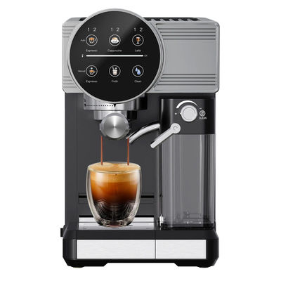 Silberne Espresso-Kaffeemaschine mit manuellem Milchschäumen für Latte Cappuccino