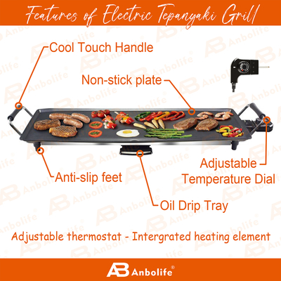 Anbolife 1800W elektrischer Teppanyaki Grill mit nicht klebender Oberfläche
