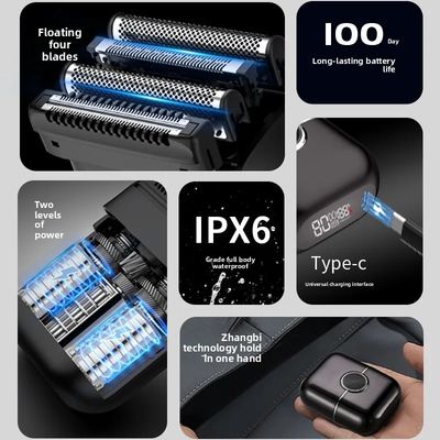 Tragbarer Mini-Elektrorasierer für Herren mit 4-Klingen-Magnet-Schwebesystem und 100 Minuten Arbeitszeit, betrieben von einem 300mAh Akku
