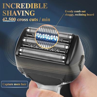 Elektrischer Herrenrasierer mit 1000mAh Akku, Schwebeklinge und transparentem Design für eine glatte Rasur