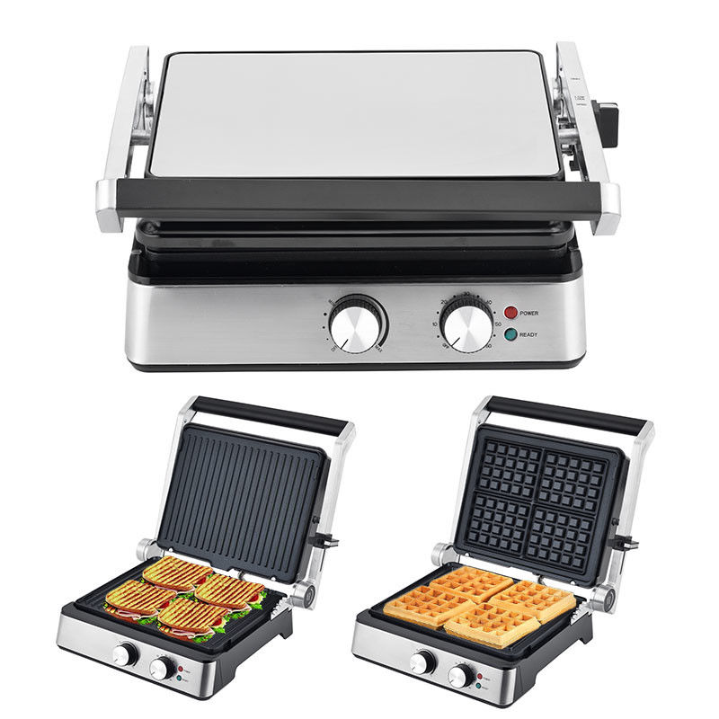 4 Scheiben Elektrischer Grill mit abnehmbaren Tellern Waffelmacher Sandwich Panini Press Kontaktgrill 2200W austauschbare Teller
