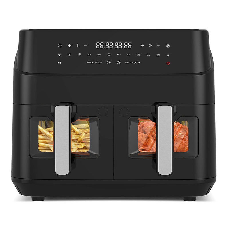 9L Dual Basket Air Fryer mit Glasfenster 2600W Smart Digital Dual Zone Air Fryer