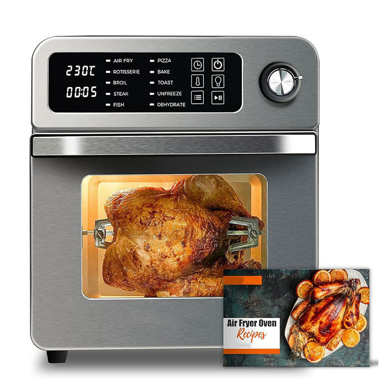 15L Elektrische Luftfritzer mit Rotisserie für Familie 10 in 1 Edelstahl Luftfritter Toaster Ofen Grill