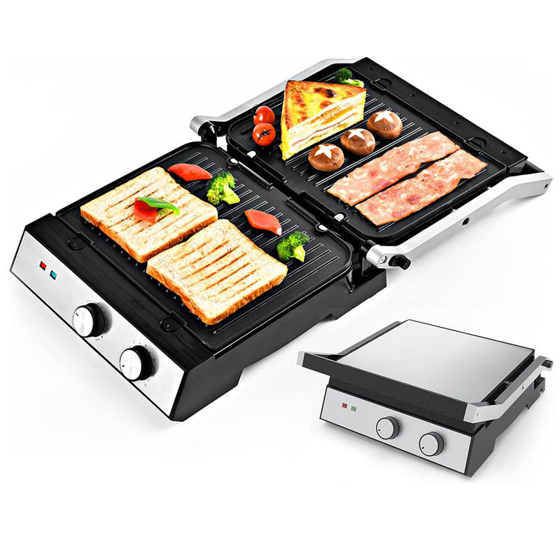 4 Scheiben Indoor BBQ Panini Elektrische Presse Grill mit Temperatur und Zeit Knopf Steuerung
