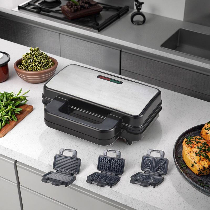 2-Scheiben-Tiefe-Füll-Waffe-Sandwich-Hersteller Trennbares Grill Grill Nichtklebende Beschichtung für die Küche Kochen Elektrische Grills Grills