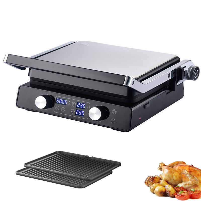 2000W elektrische digitale Kontaktgrill Anzeige Einstellbare Temperaturregelung Knob Timer Öffnen 105 180 Grad mit PTFE